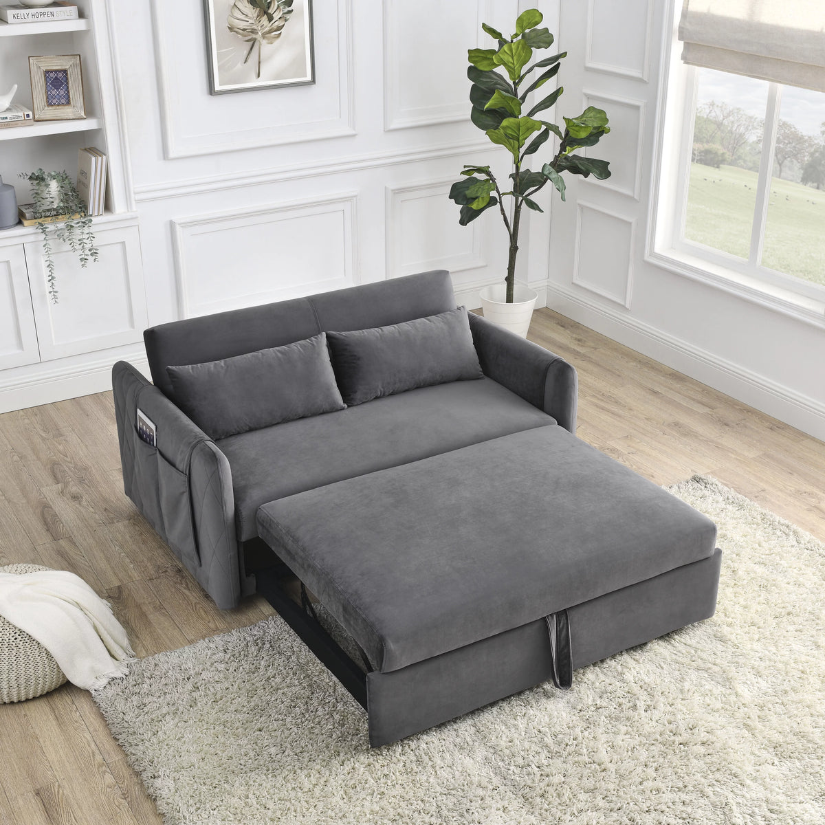 Gray 2-Seat Futon Sofa Bed L18440