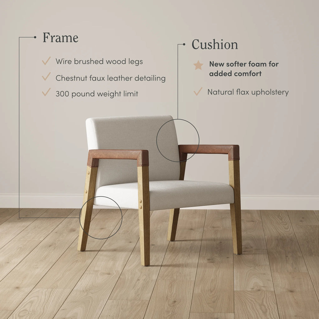 Natural Flax Upholstered Accent Chair with Arms F58167