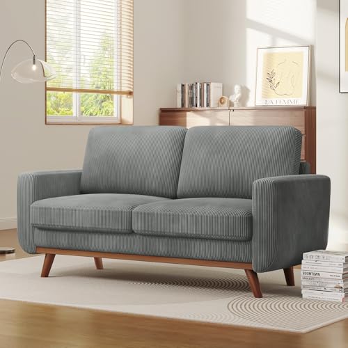 Dark Gray Corduroy Loveseat Sofa with Solid Wood H992
