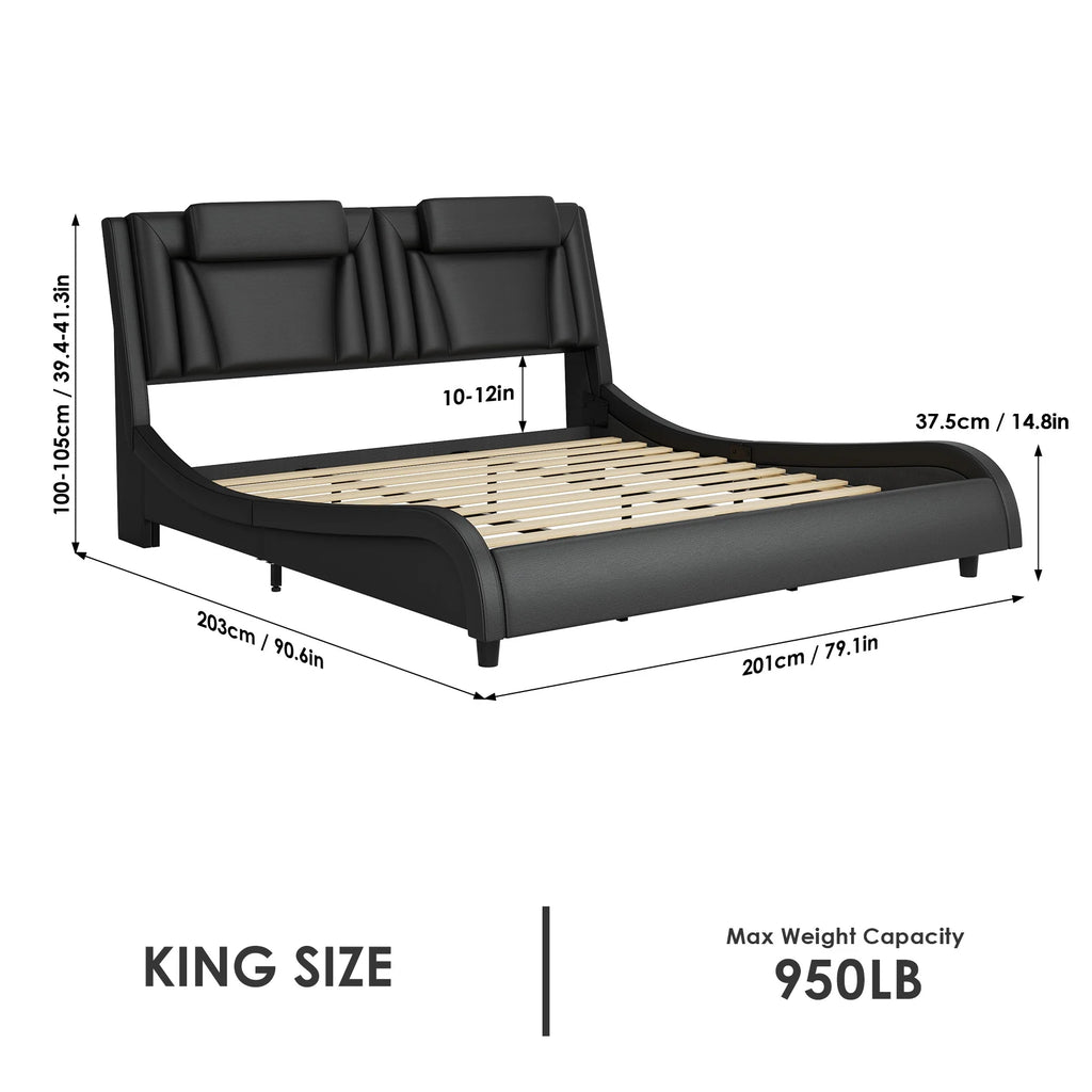 White Queen LED PU Leather Upholstered Platform Bed I869