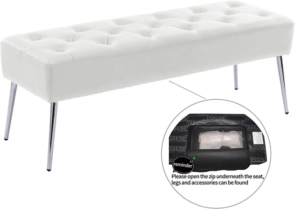 White Tufted Upholstered Bench A3838