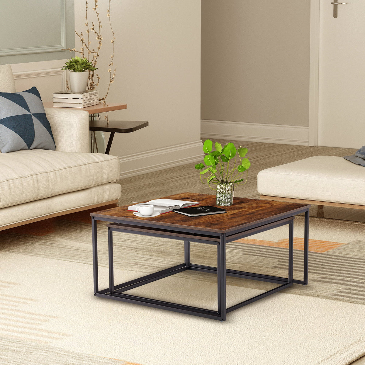 Brown Wood Nesting Coffee Table Set X881567