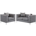 2 Piece Velvet Loveseat and Chair Set in Gray A4261