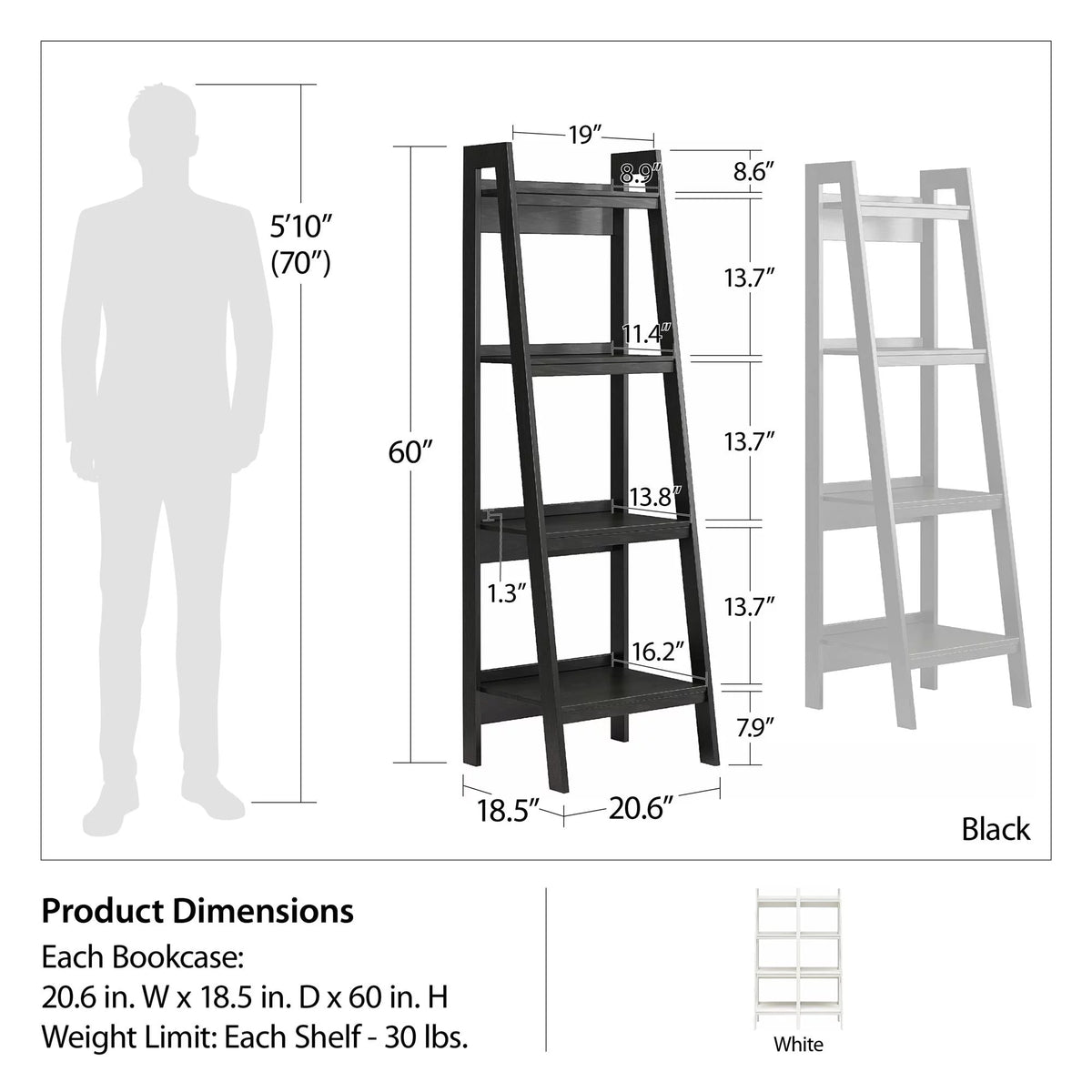White 4 Shelf Ladder Bookcase Q5733