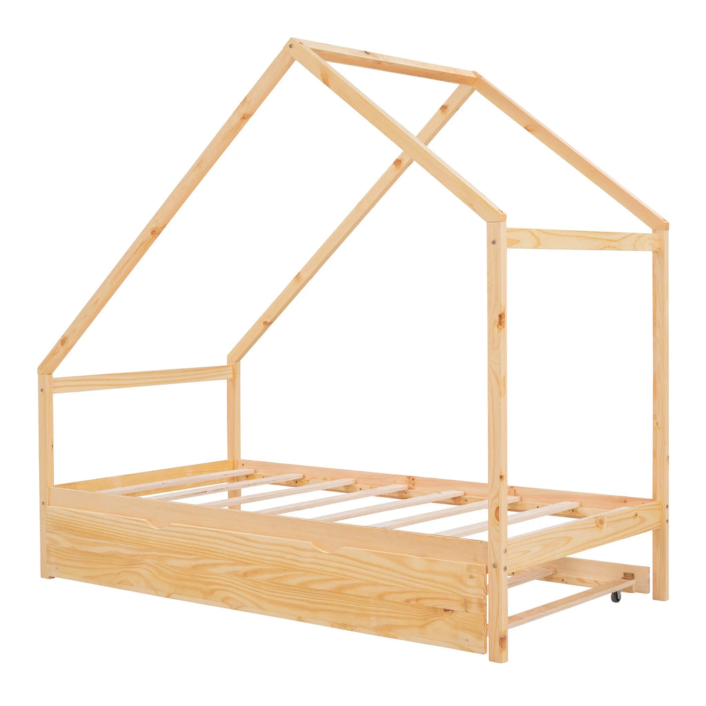 Twin Size Wooden House Bed with Trundle F607