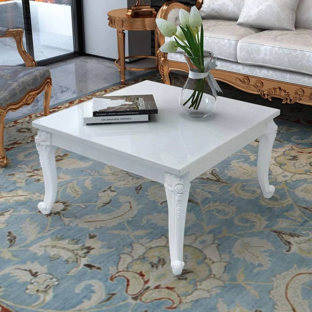 Coffee Table End Table with Plastic Legs High Gloss White V38508