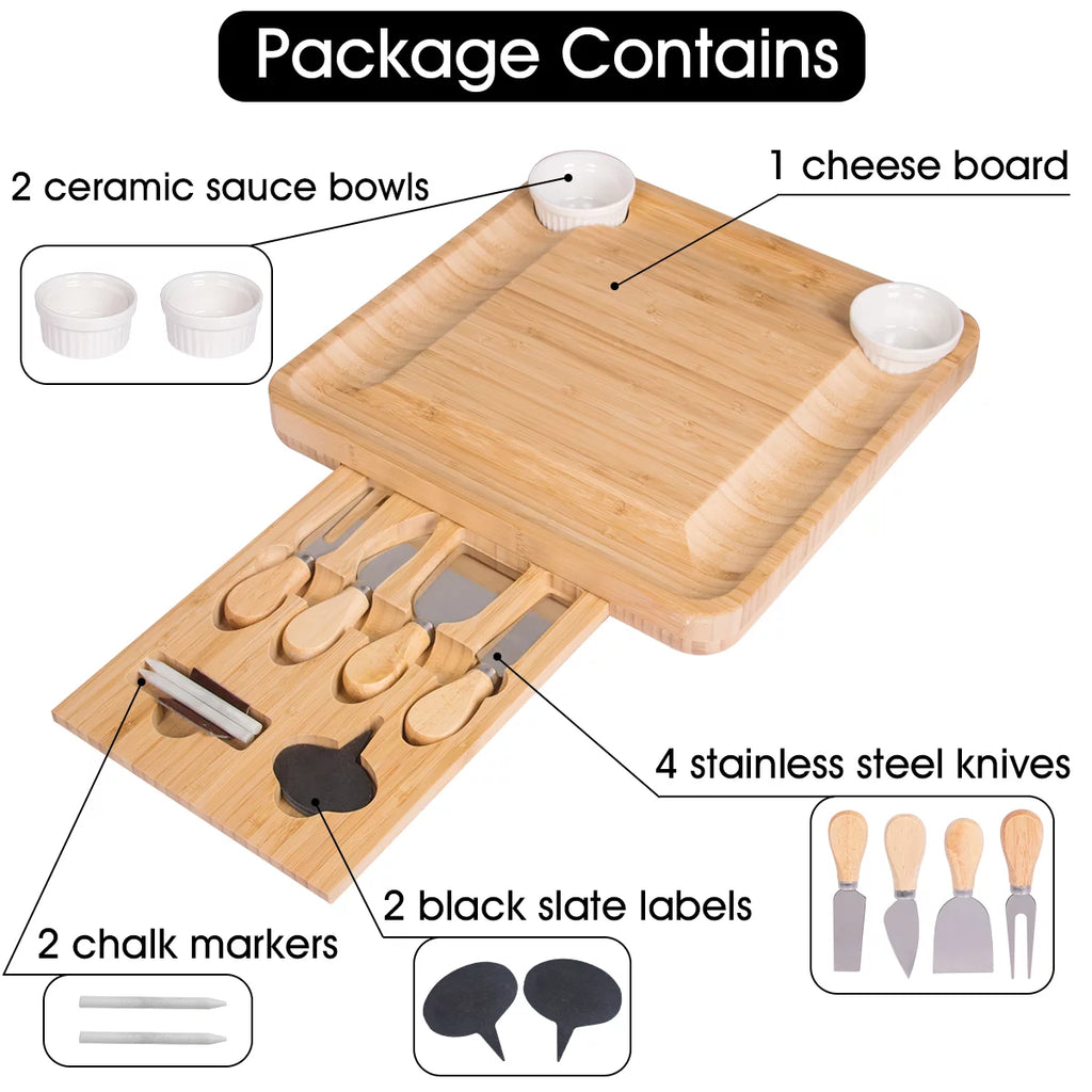 Bamboo Charcuterie Board Set with 4 Stainless Steel Cheese Knives X4470
