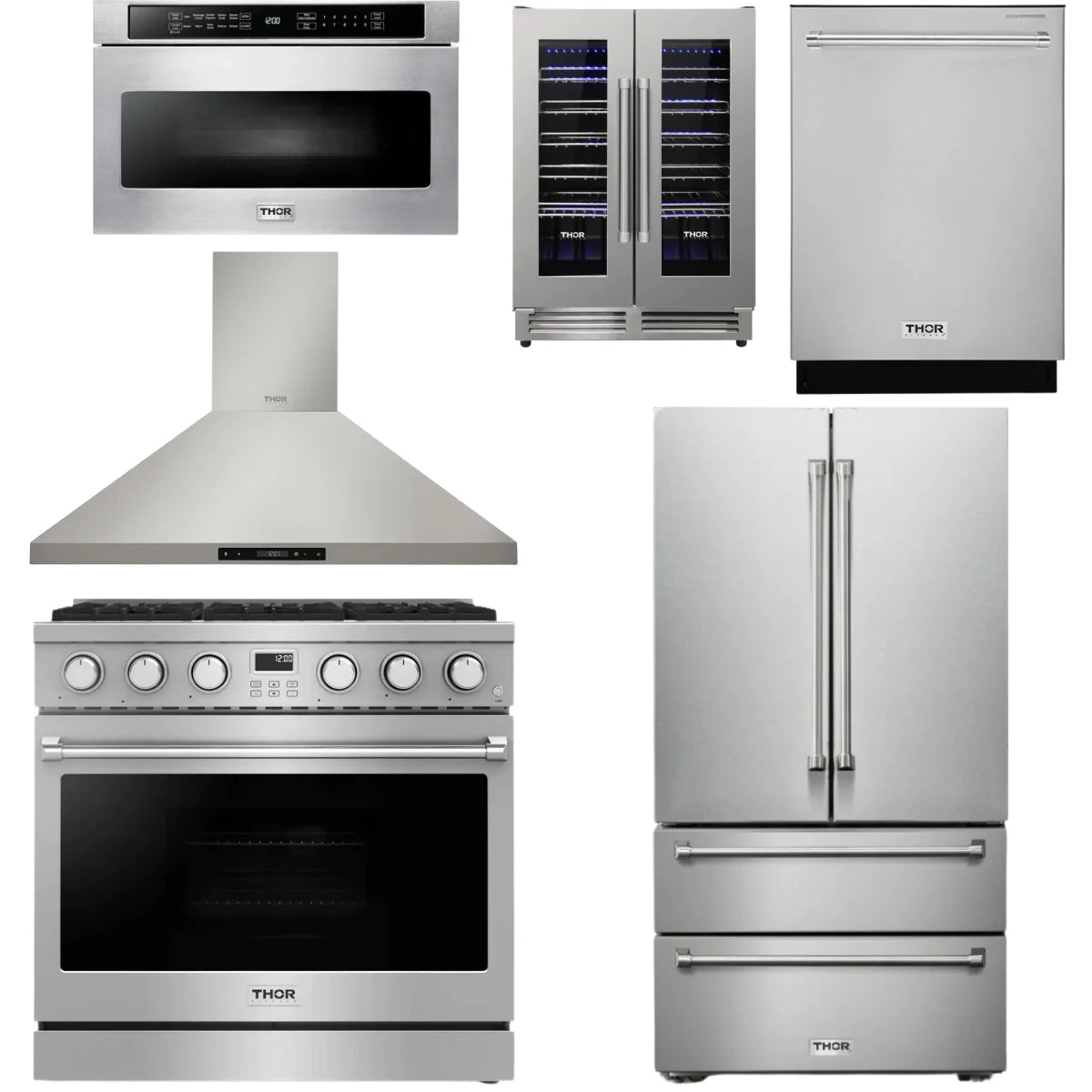 36 Gas Range, Range Hood, Refrigerator, Dishwasher, Microwave and Wine Cooler U73122