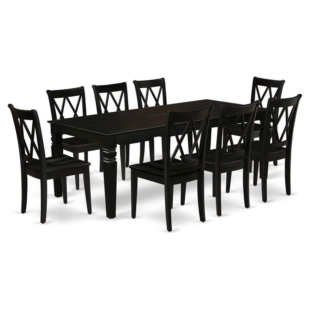 9 Piece Black Wood Dining Table Set A32321