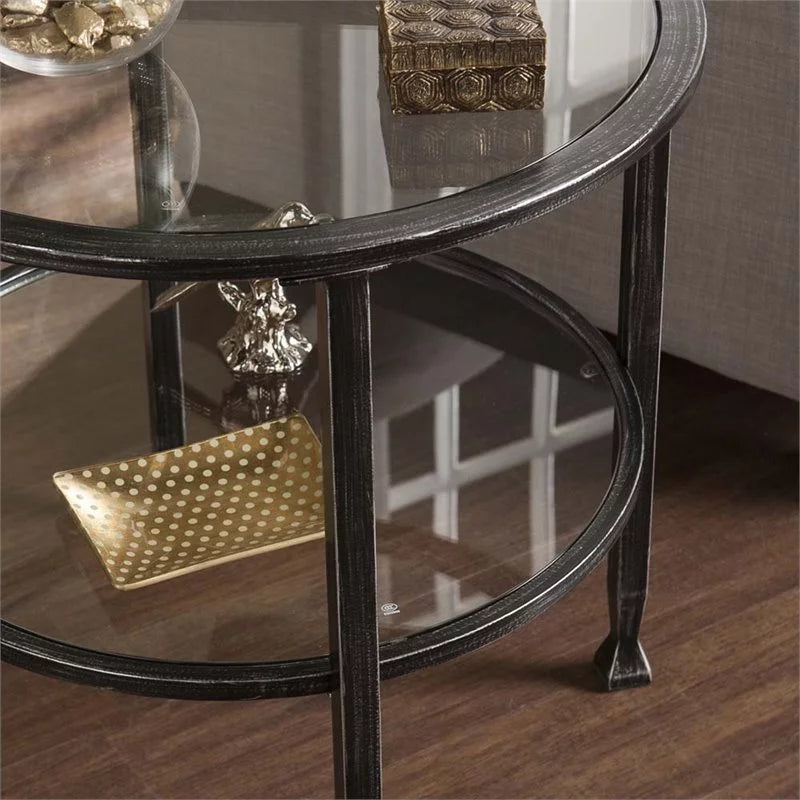 Round Glass Top Metal End Table Set of 2 Y71175