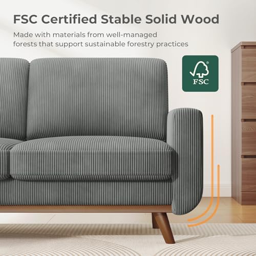 Dark Gray Corduroy Loveseat Sofa with Solid Wood H992