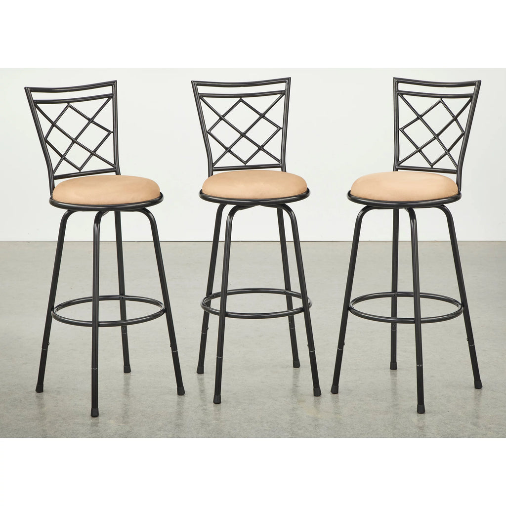 Adjustable Height Swivel Stools Set of 3 Brown Microfiber X491