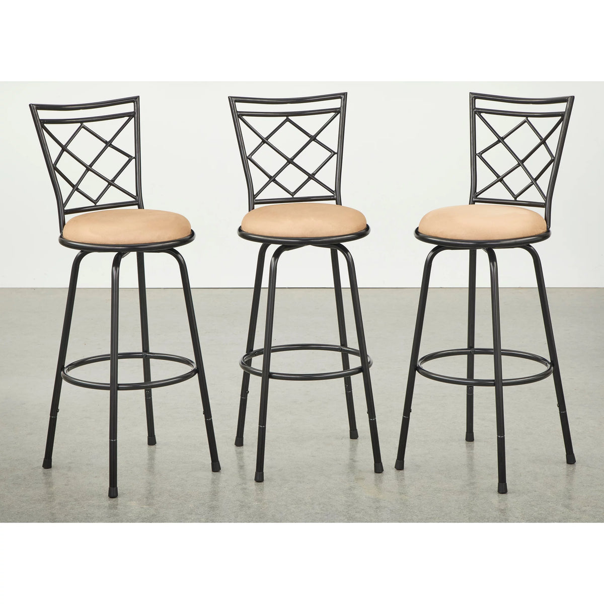 Adjustable Height Swivel Stools Set of 3 Brown Microfiber X491