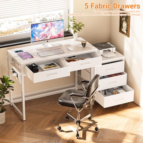 White Reversible Computer Desk with 5 Drawers X56914