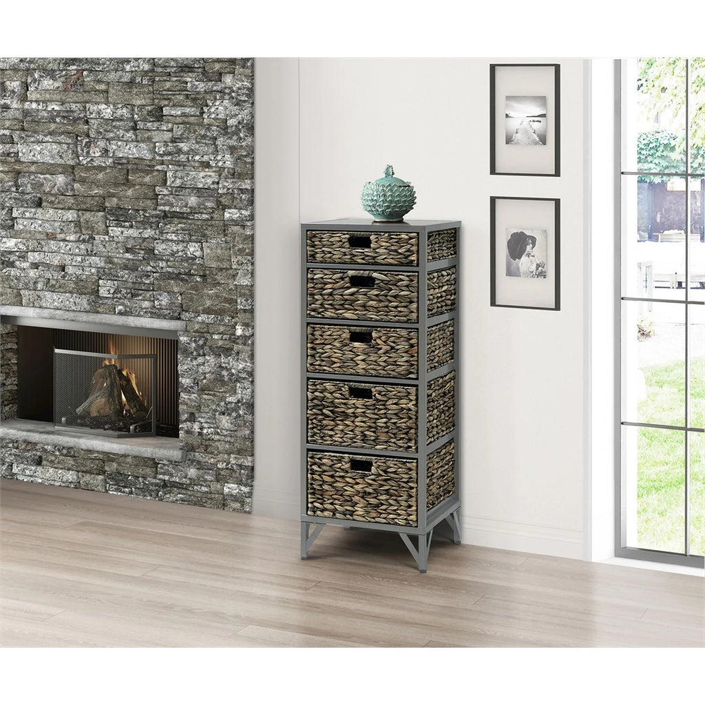 Gray 5-Drawer Metal Wood Tower S733843