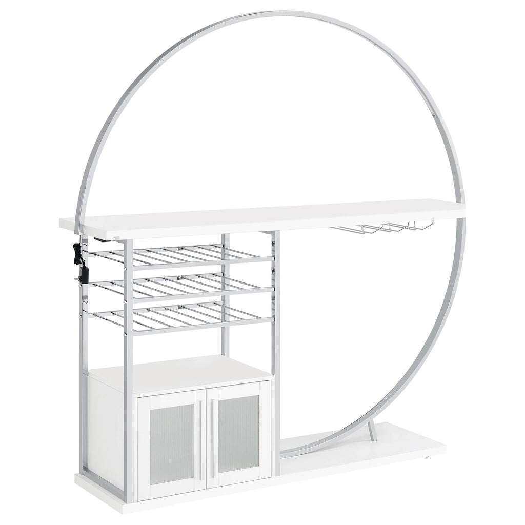 2-door Circular LED Home Bar with Wine Storage White High Gloss C2903