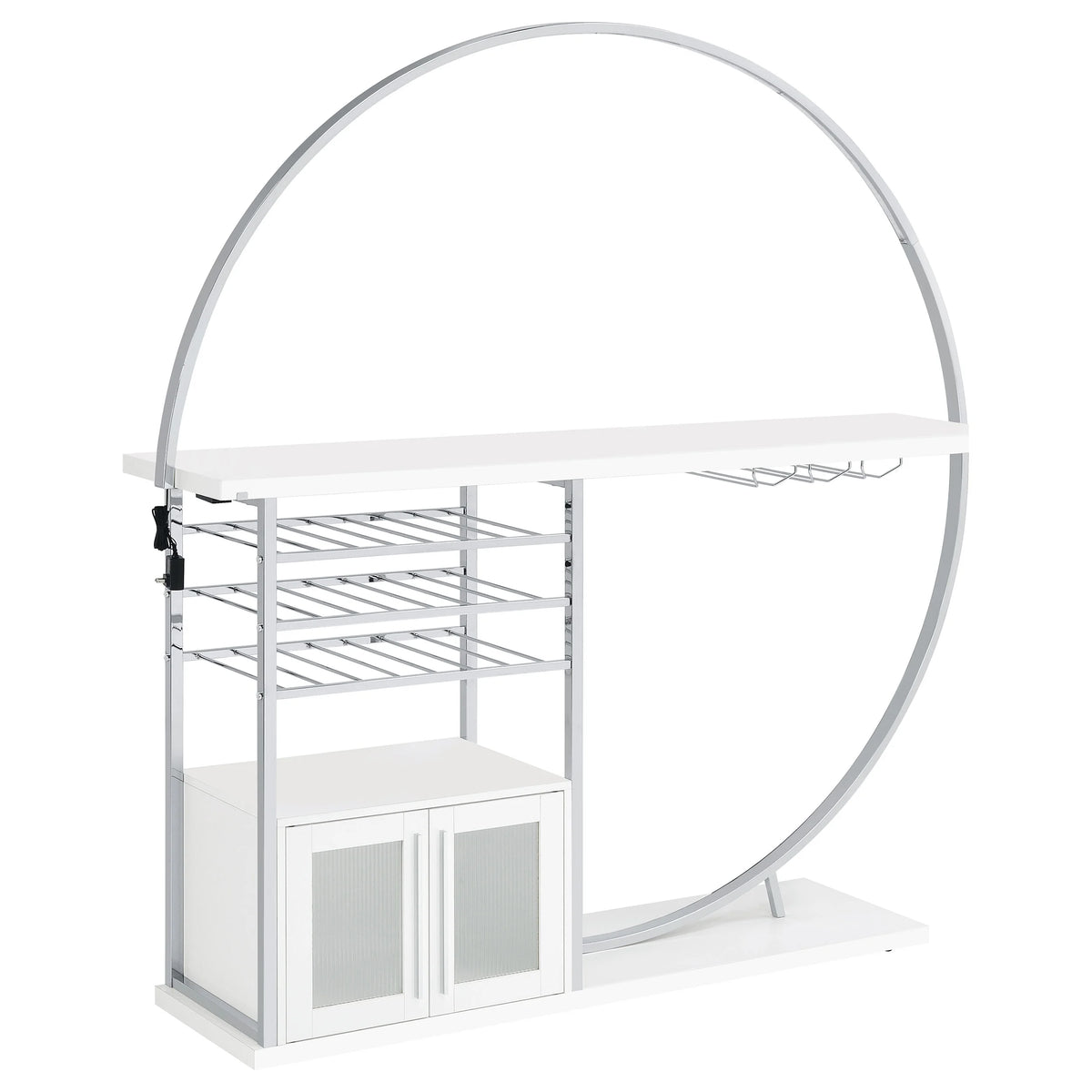 2-door Circular LED Home Bar with Wine Storage White High Gloss C2903