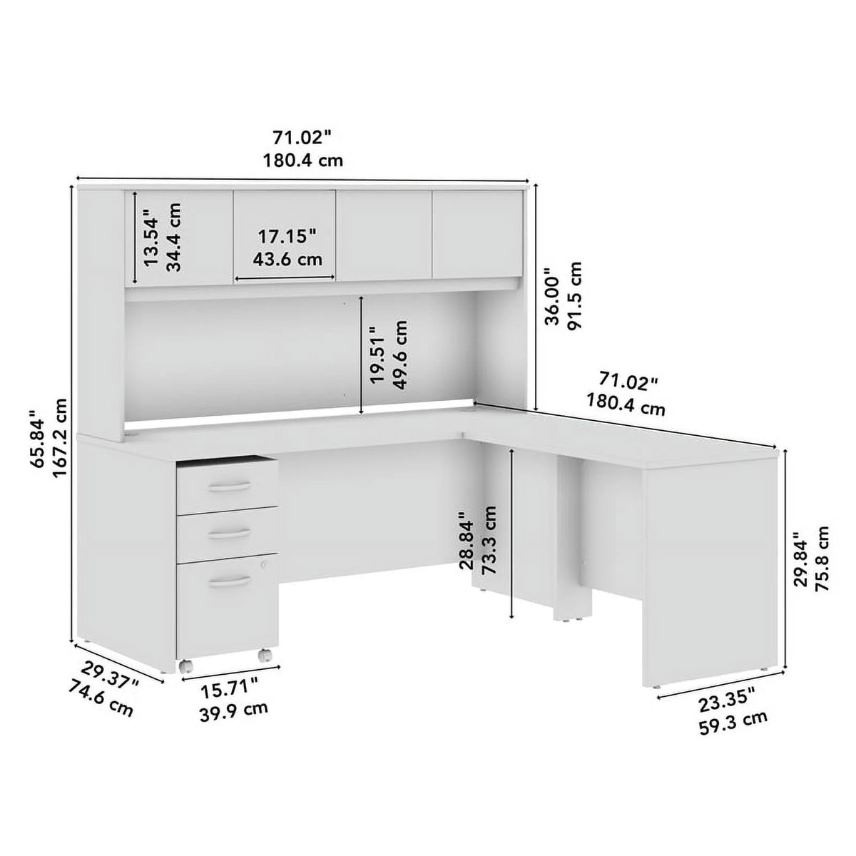 L Shaped Desk with Hutch & Drawers N409