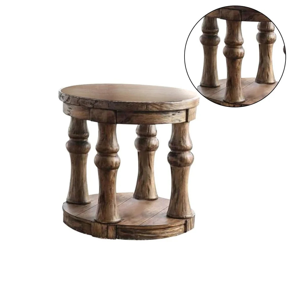 Round Wooden End Table with Open Shelf Antique Oak F27483