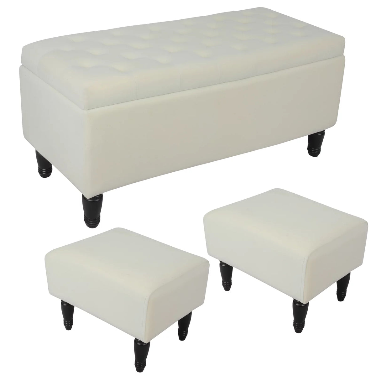 43" Velvet Storage Ottoman with 2 Footstools S5226