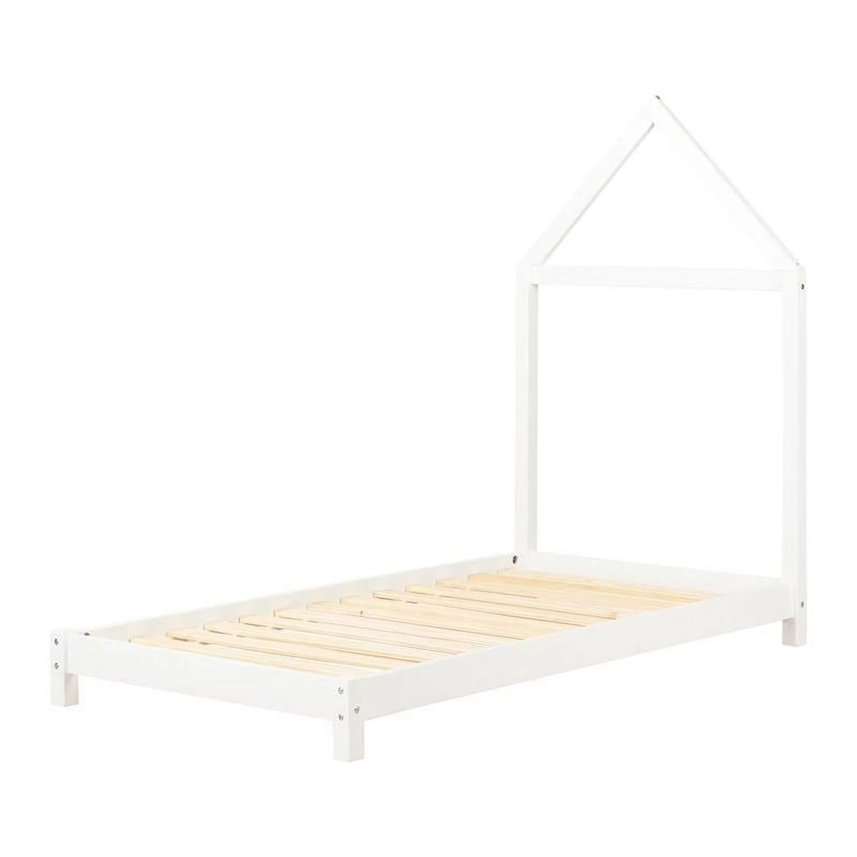 White Wood Bed with House Frame Headboard L222974