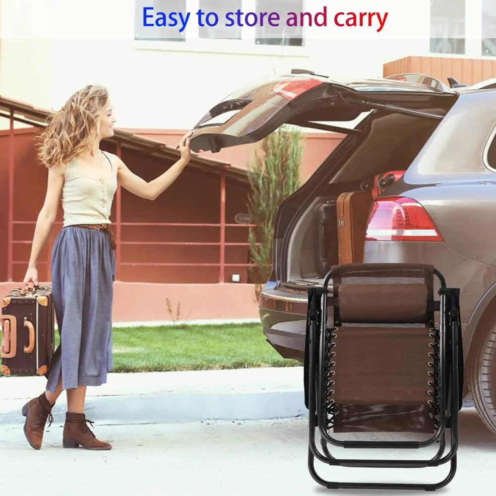Zero Gravity Chair Set of 2 Folding Recliner with Canopy and Cup Holder Brown B788