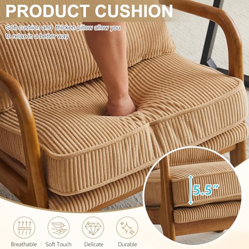 Khaki Corduroy Accent Chair with Pillow P105755