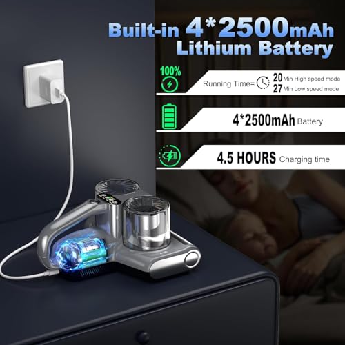 Cordless Mattress Vacuum Cleaner with 16Kpa Suction, UV-C Light, HEPA Filtration G4326
