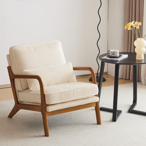 Khaki Corduroy Accent Chair with Pillow P105755
