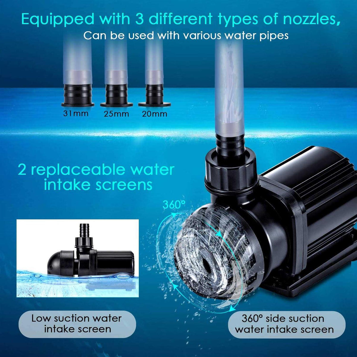 800-3200GPH Adjustable Submersible or External Water Pump S714384