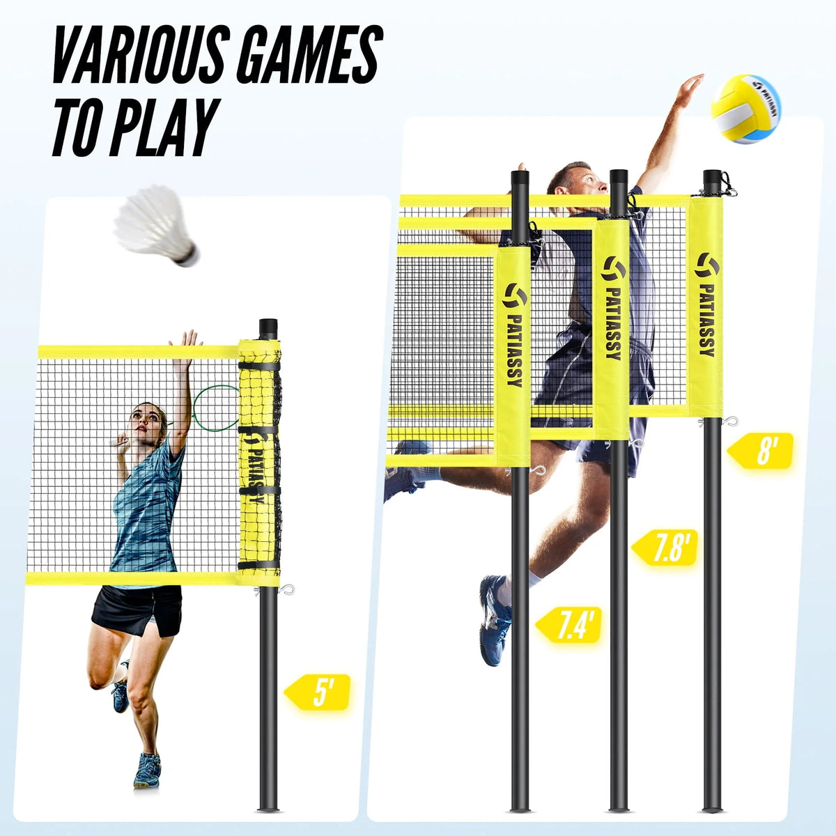 Adjustable Volleyball and Badminton Combo Set with Net S913