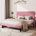 Queen Size Upholstered Platform Bed Frame with Velvet Headboard Q309355