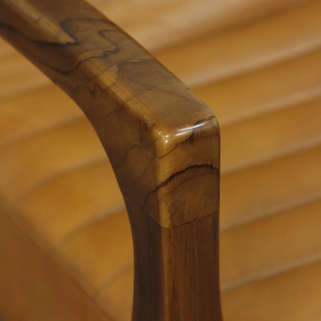 Channel Back Lounge Chair Solid Teak Wood Saddle Leather C68039