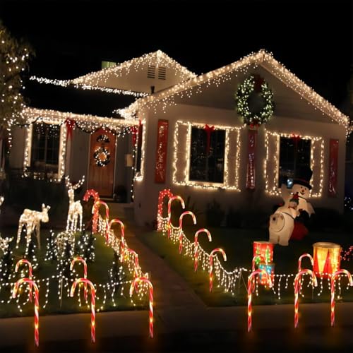 24 Pack Solar Candy Cane Lights Outdoor Waterproof with 8 Modes T31254