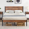 Queen Bed Frame with Wooden Headboard and Metal Slats Q109