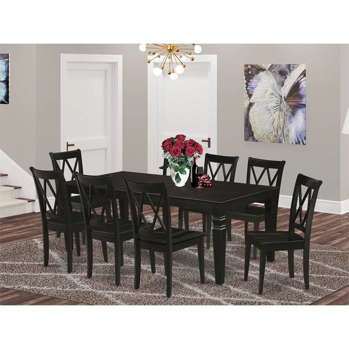 9 Piece Black Wood Dining Table Set A32321