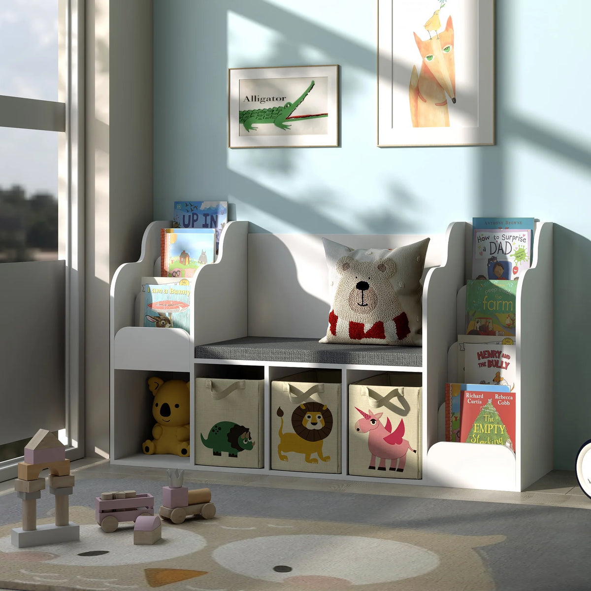 Kids Bookshelf with Reading Nook and Toy Storage I536189