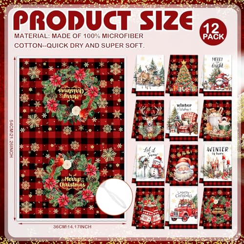 12 Pcs Christmas Kitchen Towels and Dishcloths 14.2 x 21.3 Inch N744