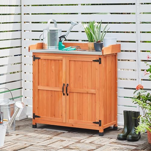 Brown Wooden Potting Bench Table with Removable Shelf Q37120