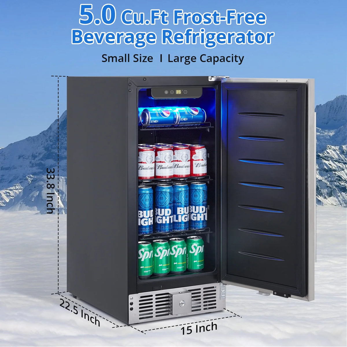 15 Inch Weather Proof Stainless Steel Beverage Refrigerator 110 Cans I784