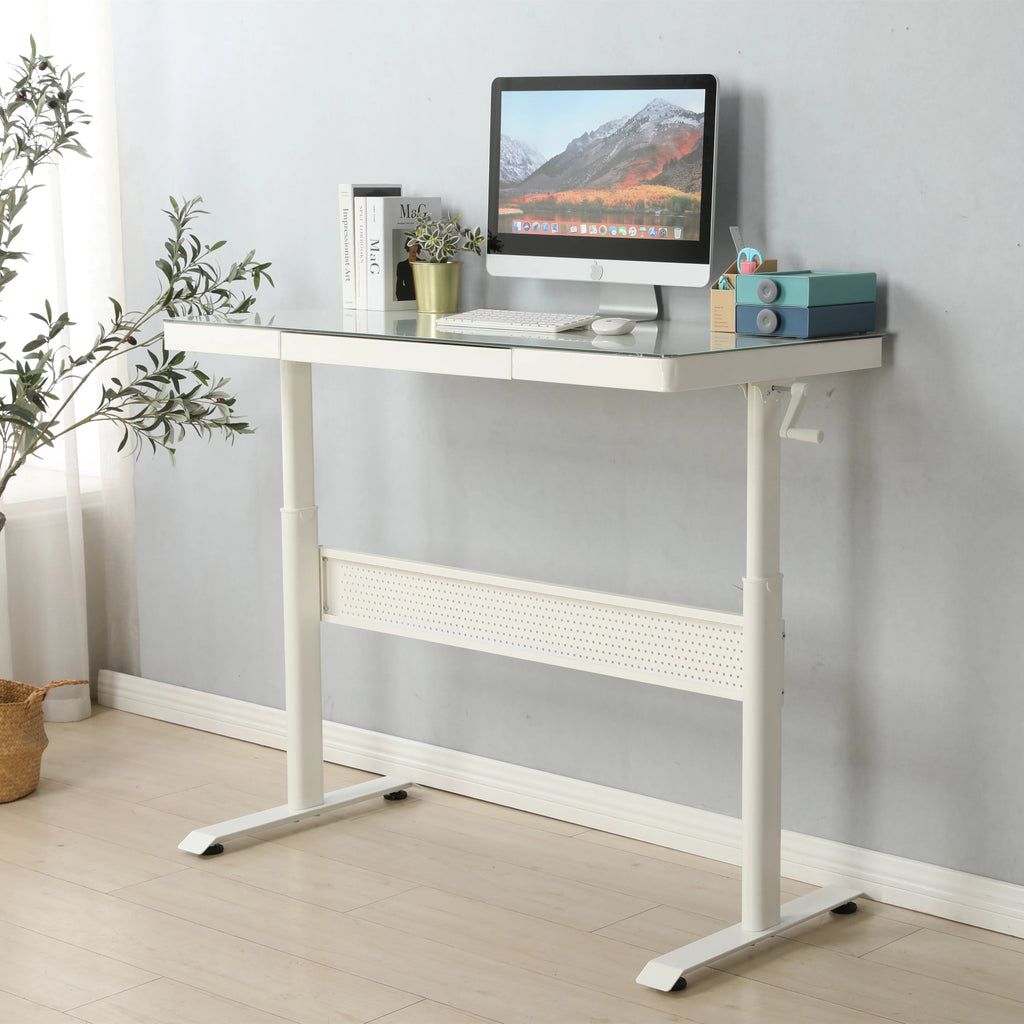 Tempered Glass Adjustable Height Standing Desk with Metal Drawer U30444