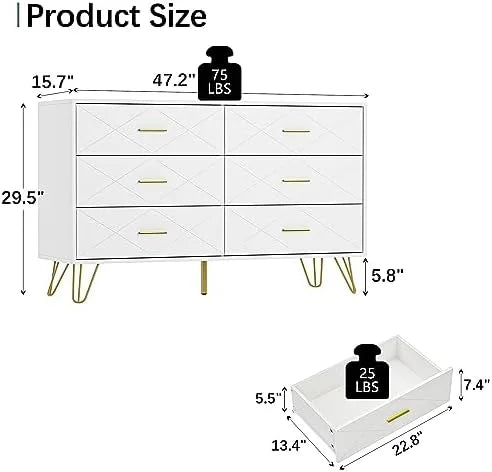 White 6 Drawer Dresser P68094