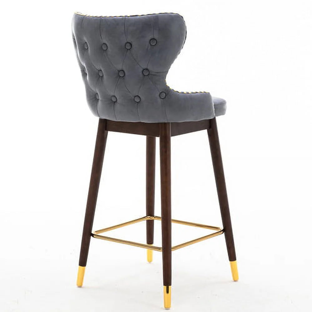 Leather Fabric Bar Chairs Set of 2 with Metal Legs L78652