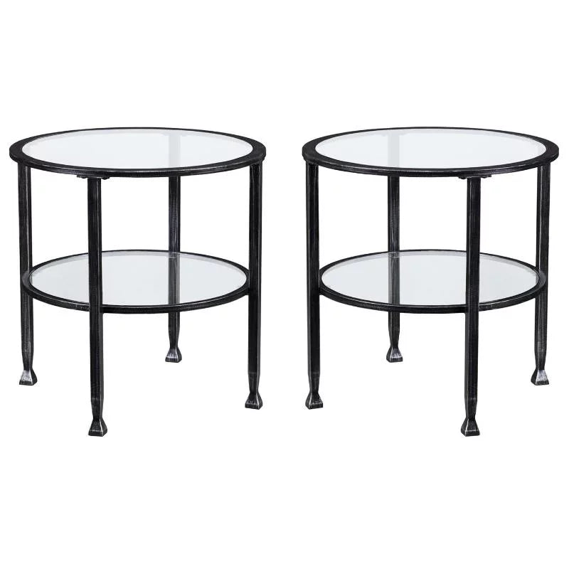 Round Glass Top Metal End Table Set of 2 Y71175
