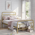 Metal Platform Bed Frame with Headboard and Footboard, Twin, Antique Gold E114