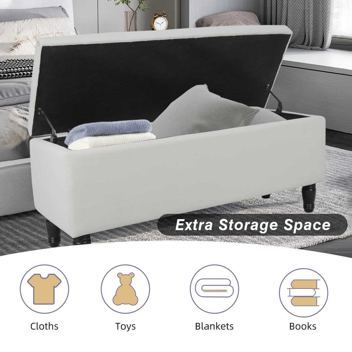 43" Velvet Storage Ottoman with 2 Footstools S5226