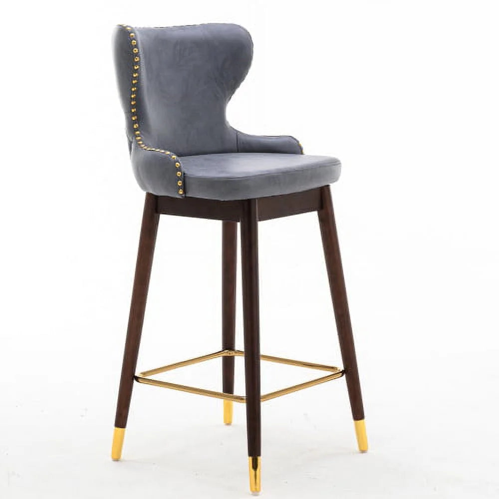 Leather Fabric Bar Chairs Set of 2 with Metal Legs L78652