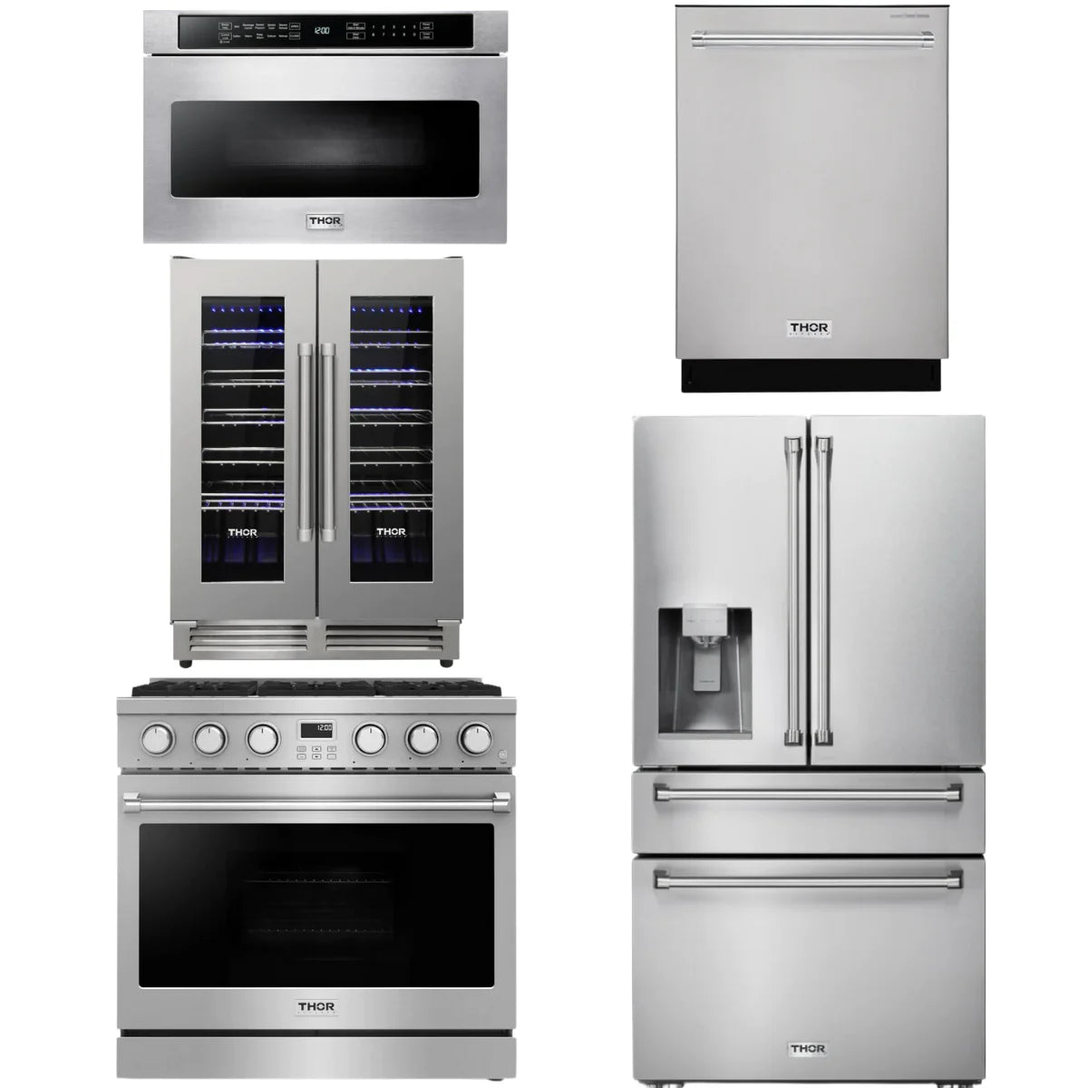 36 Gas Range, Refrigerator, Dishwasher, Microwave and Wine Cooler H820