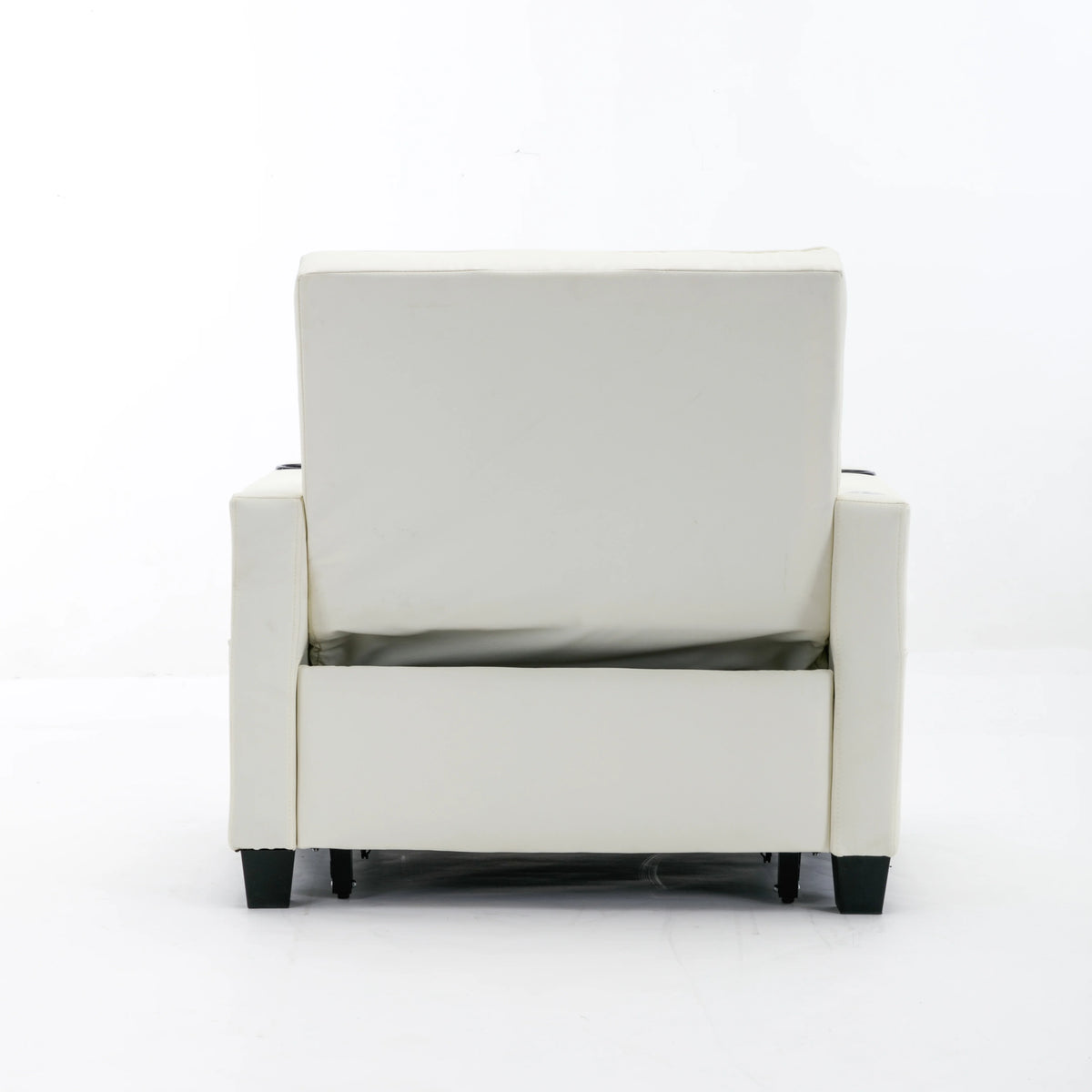 White Leather 3-In-1 Convertible Sleeper Chair Bed with USB Ports E97273