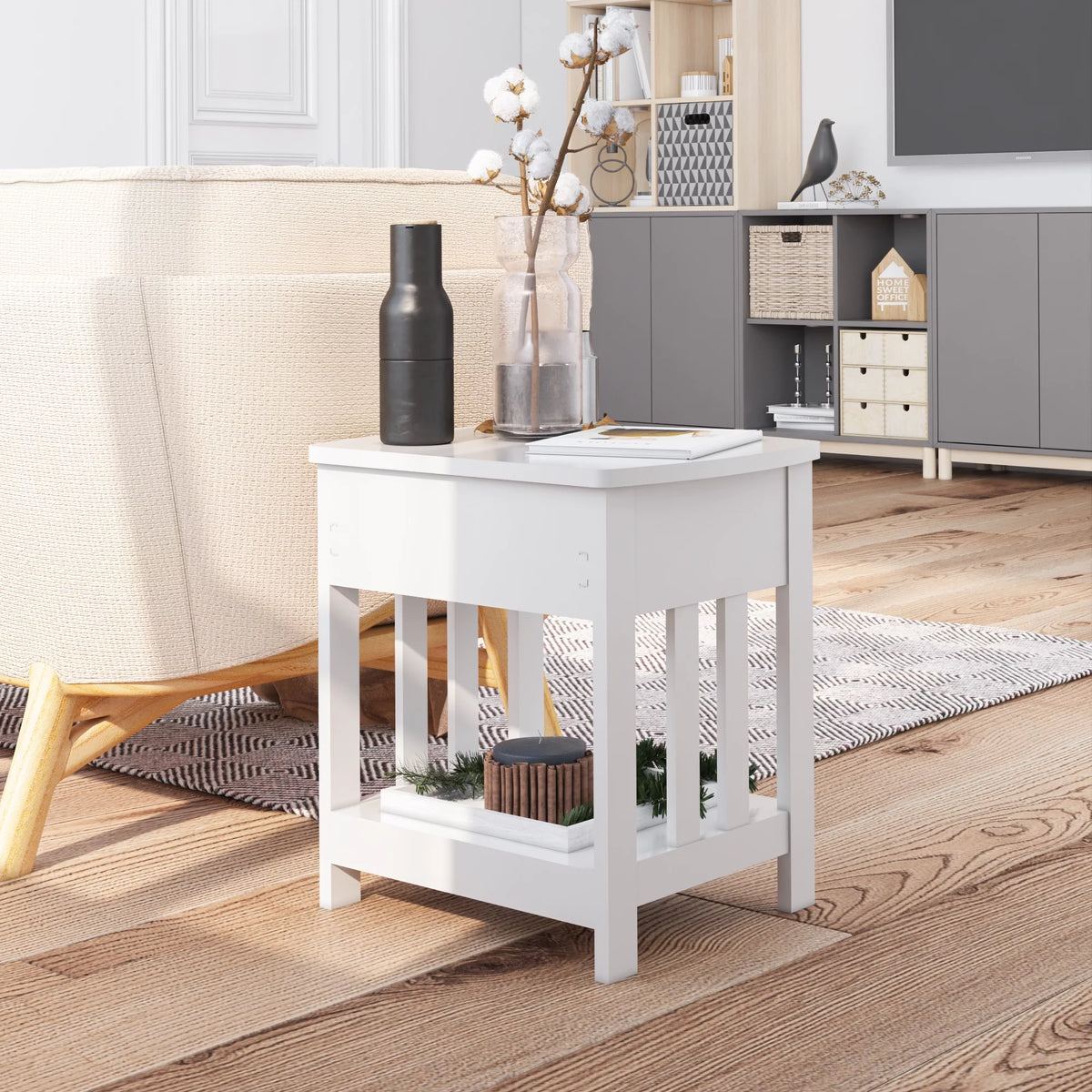 White 1 Drawer Solid Wood Side Table G41526